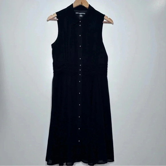 Karl Lagerfeld Dresses & Skirts - Karl Lagerfeld Paris NWOT Black Sleeveless Button-Up Ruched Waist Dress Size 8